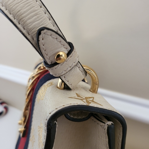 GUCCI Textured Calfskin Bee Star Print Mini Sylvie Bag Mystic White w / COA.. - Picture 13 of 16